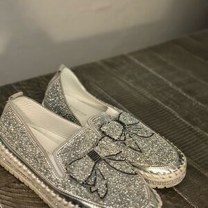 SHEIN Sparkling Silver Espadrilles with Bow Detail